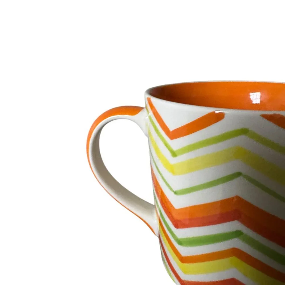 Crate&Barrel Discontinued Chevron Citrus Patterned Mug Zig Zag Abstract Pattern